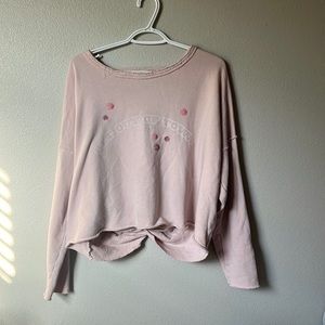 Aerie pink ‘Get Out of Town’ graphic twisted open back long sleeve sweater